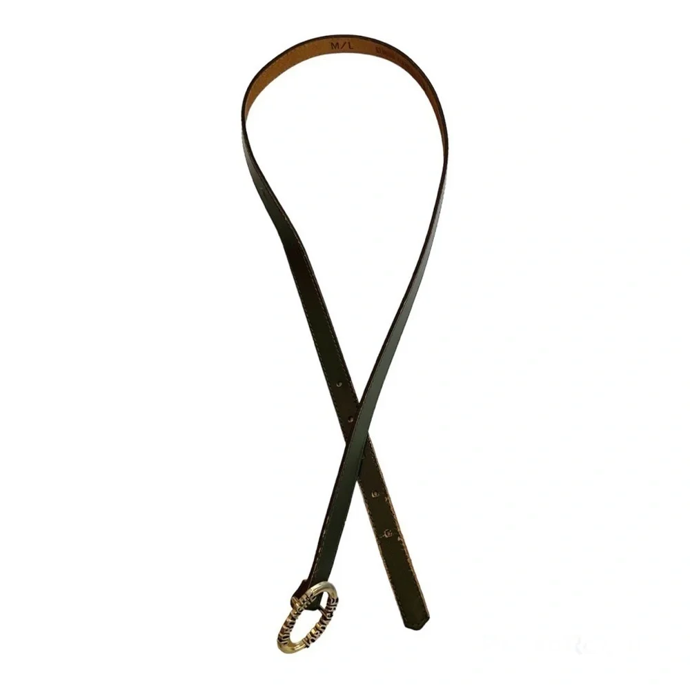 Vintage Jordache Skinny Olive Green Belt with Spell-out Buckle Size M//L